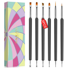 Brochas SAVILAND de 6 piezas frente, ideales para diseños detallados de uñas.