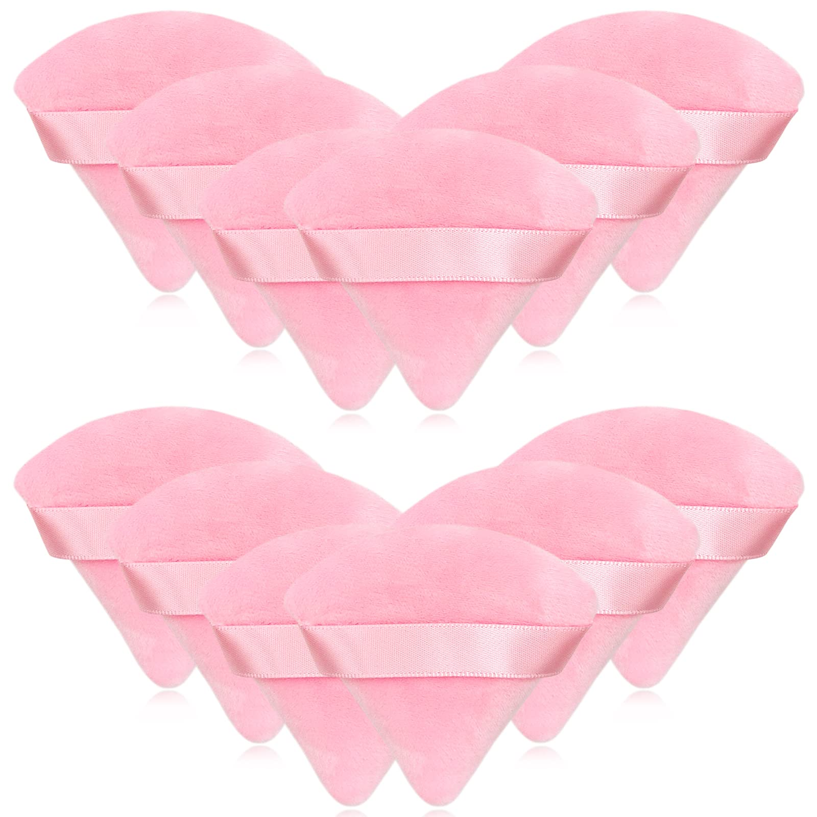 Puf triangular rosa Scartink de terciopelo para polvo suelto, acabado suave.
