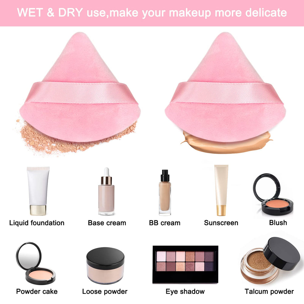 Scartink puf triangular rosa, ayuda a cubrir de forma uniforme todo el rostro.