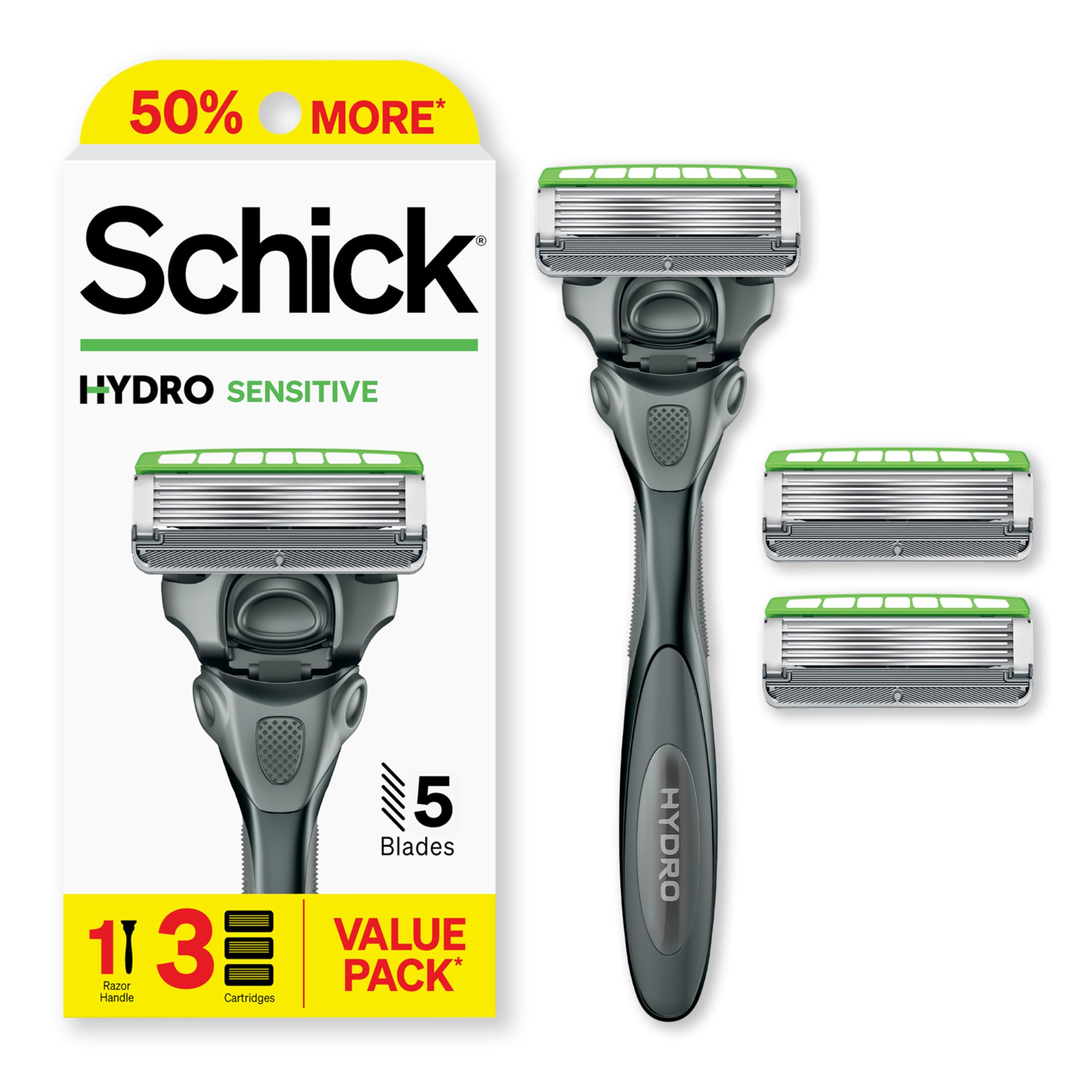Schick Hydro Sensitive Razor con mango ergonómico para afeitado cómodo.