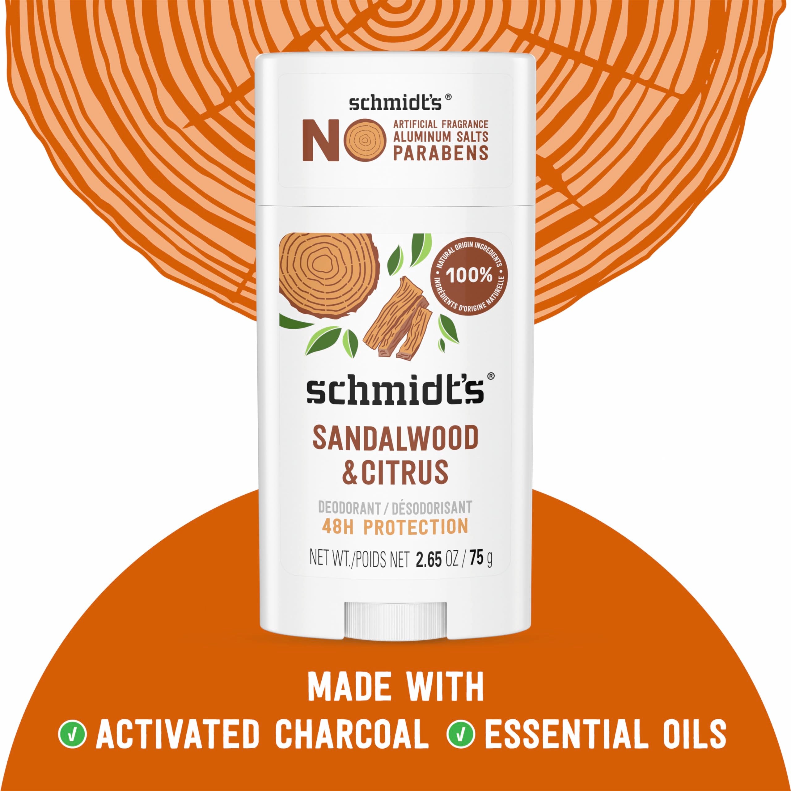 Schmidt's Sandalwood y Citrus, árbol de té y lavanda para aroma natural.