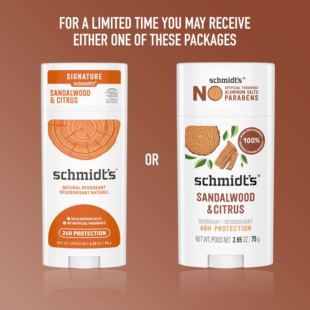 Schmidt's Sandalwood y Citrus, aromas naturales de sándalo y cítricos para una experiencia suave.