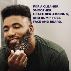 Exfoliating grains visibly reducing under-beard bumps during use