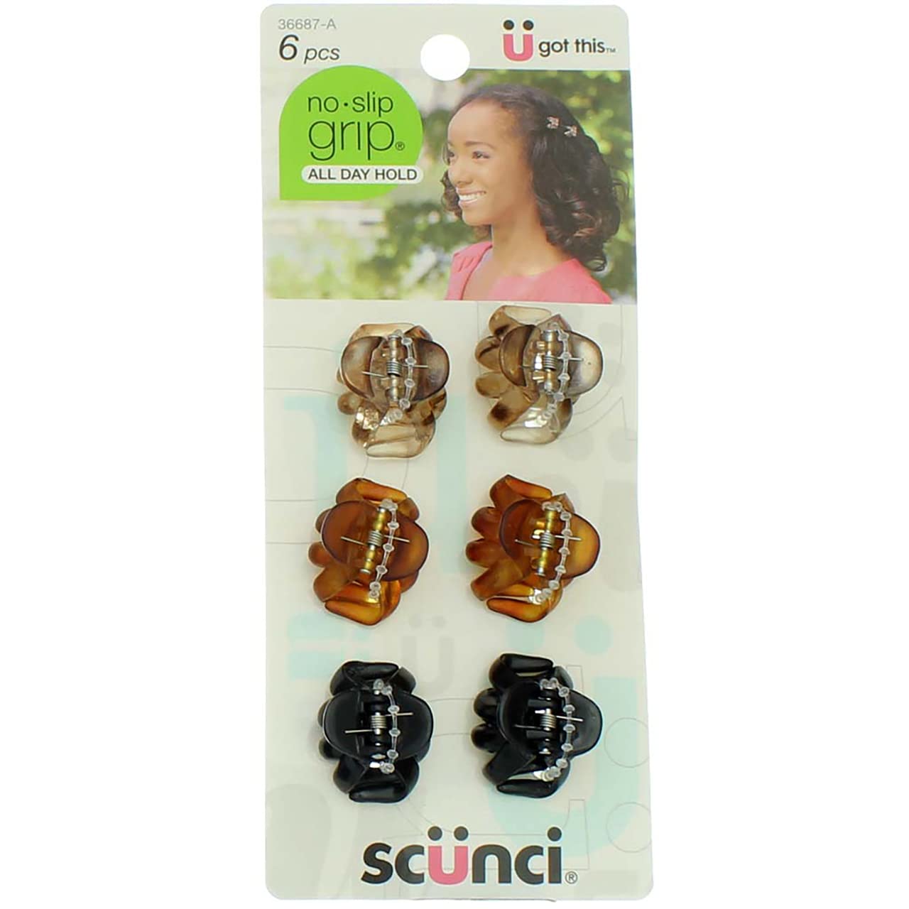 Scunci diseño compacto, clips pulpo mini para peinados discretos.