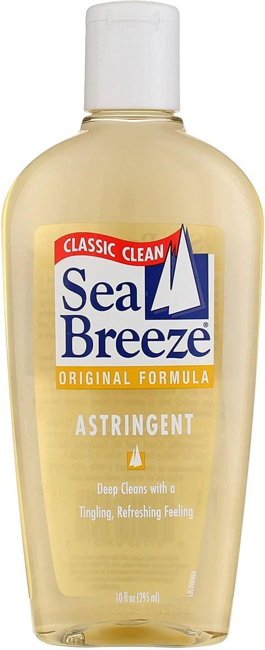 Sea Breeze Astringente Original, botella transparente de 295 ml, ideal para limpieza facial diaria.