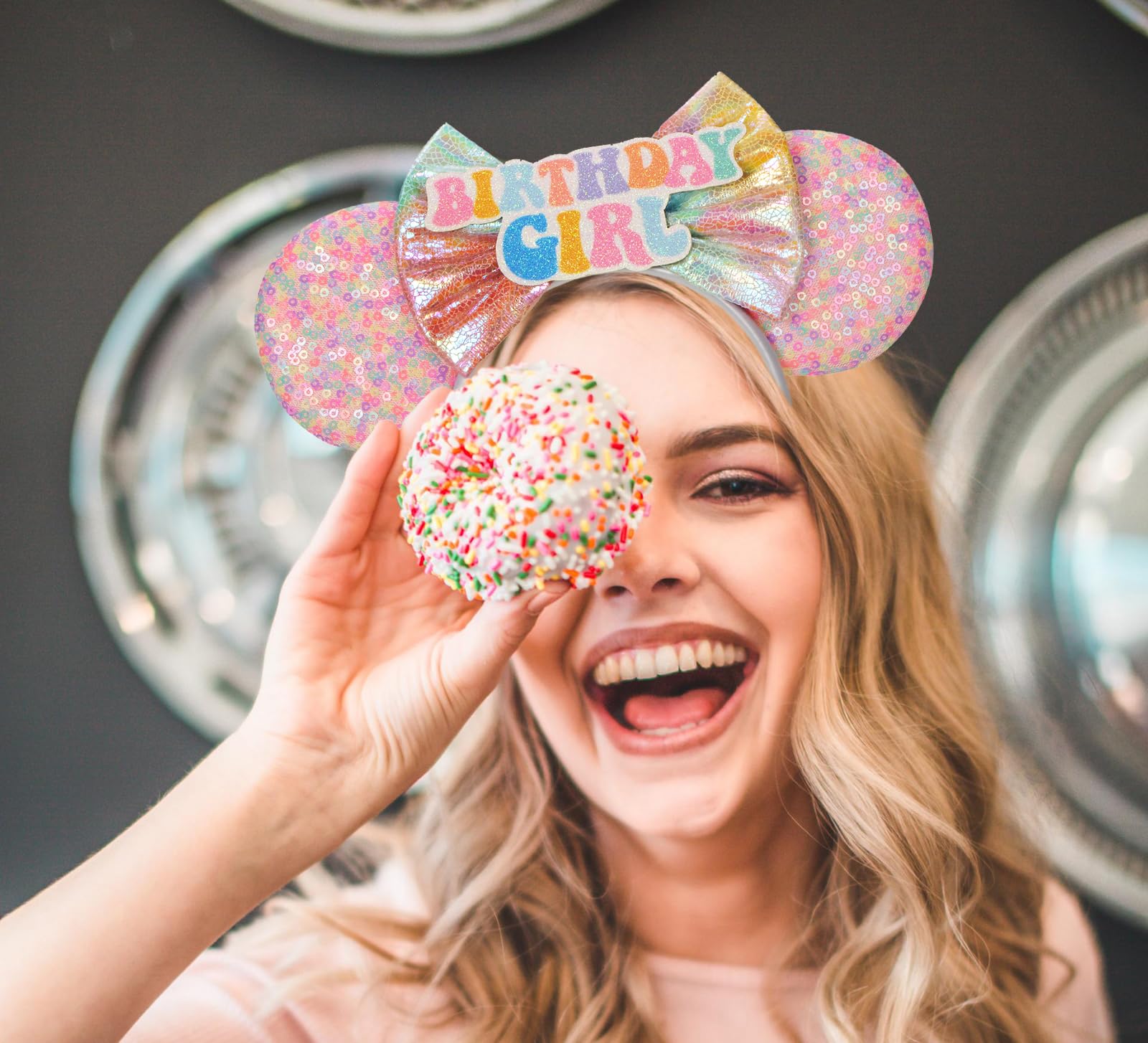 Seamoy orejas Minnie con lentejuelas rosadas, accesorio festivo para eventos