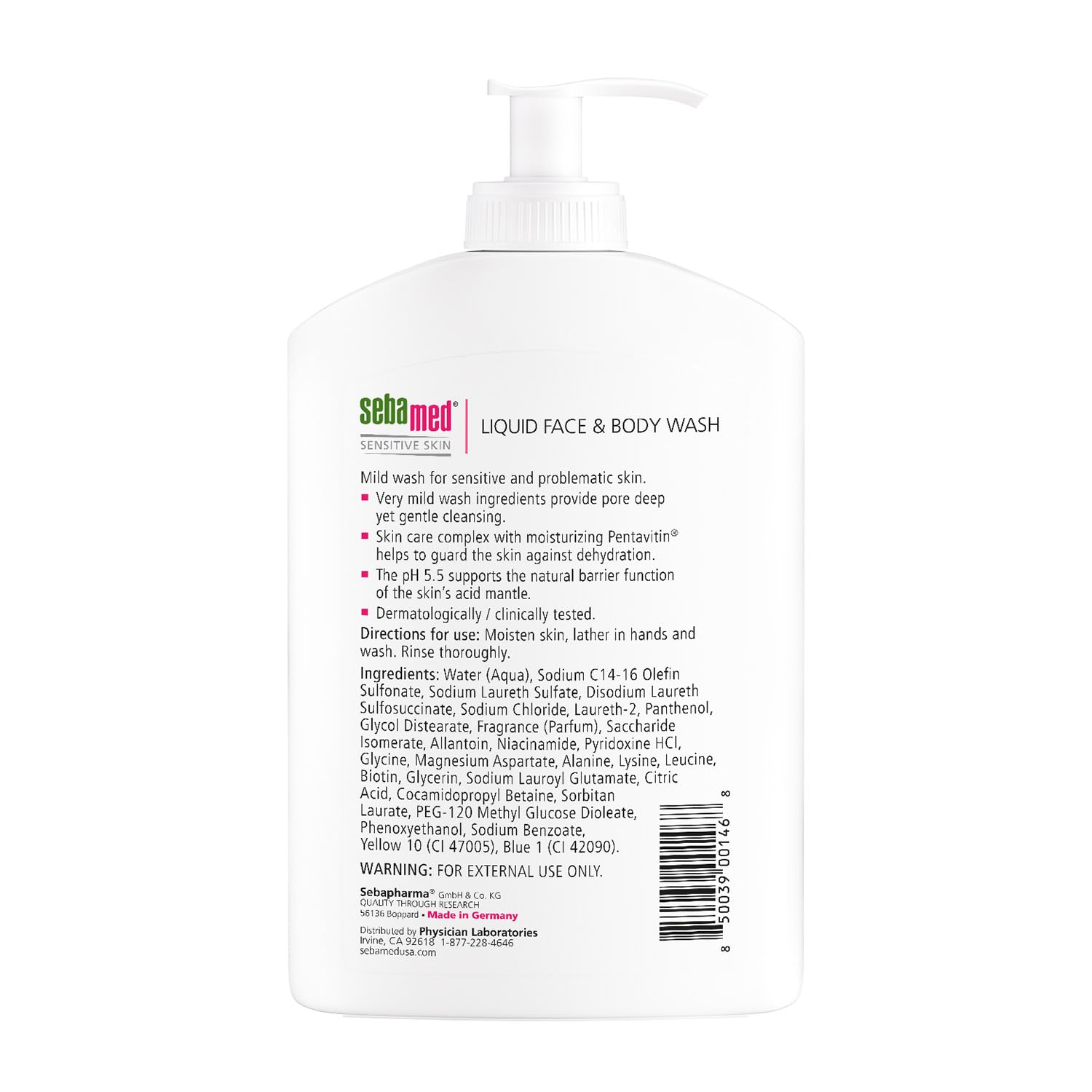 SEBAMED limpiador líquido con espuma suave aplicado en la mano para hidratación suave.