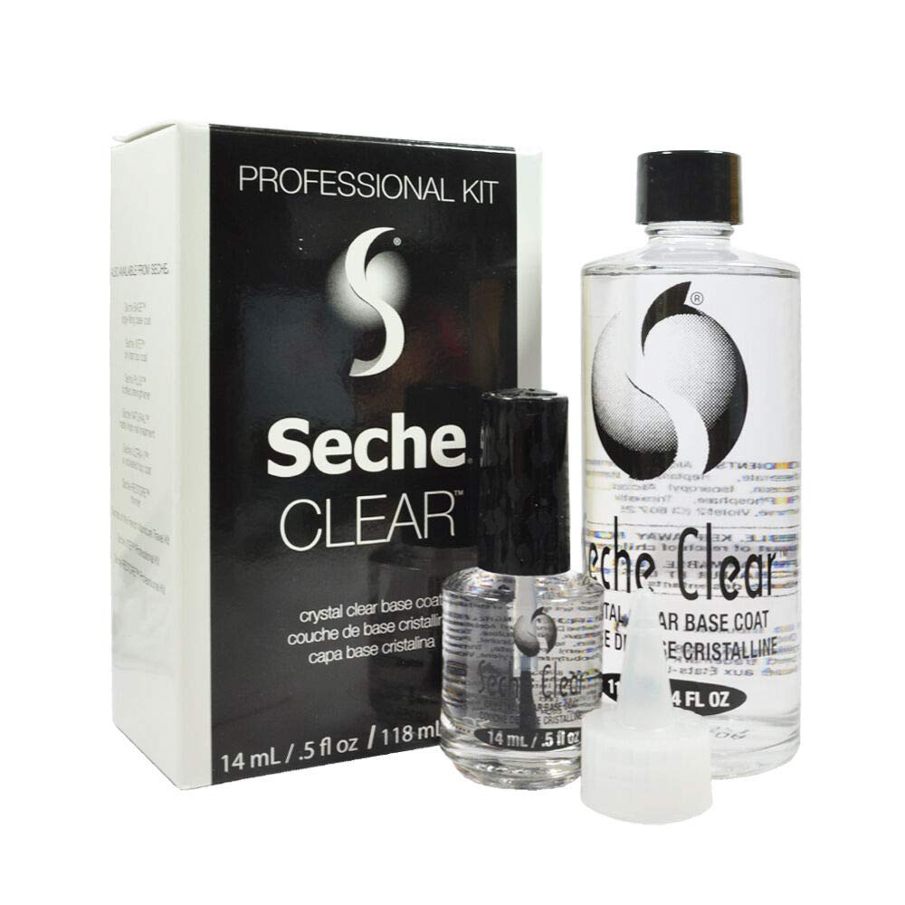 Seche base cristal claro para uñas, mejora adherencia y evita manchas.