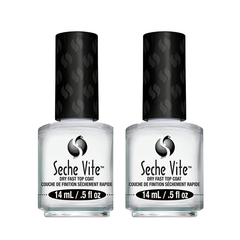 Seche Vite dos-pack botellas, empaque compacto y práctico para manicuras duraderas.