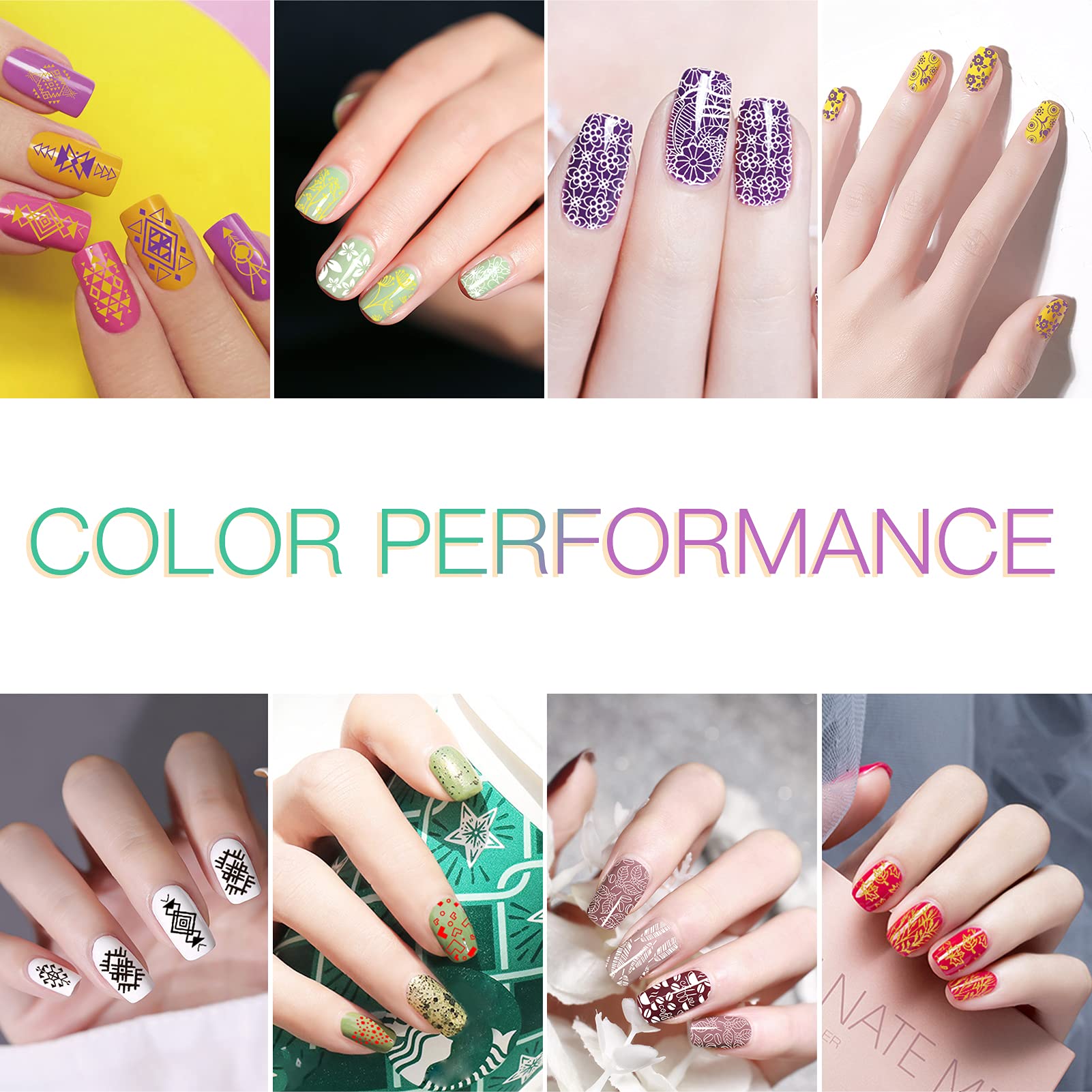 Paleta de colores SEISSO para estampado de uñas, tonos vibrantes.