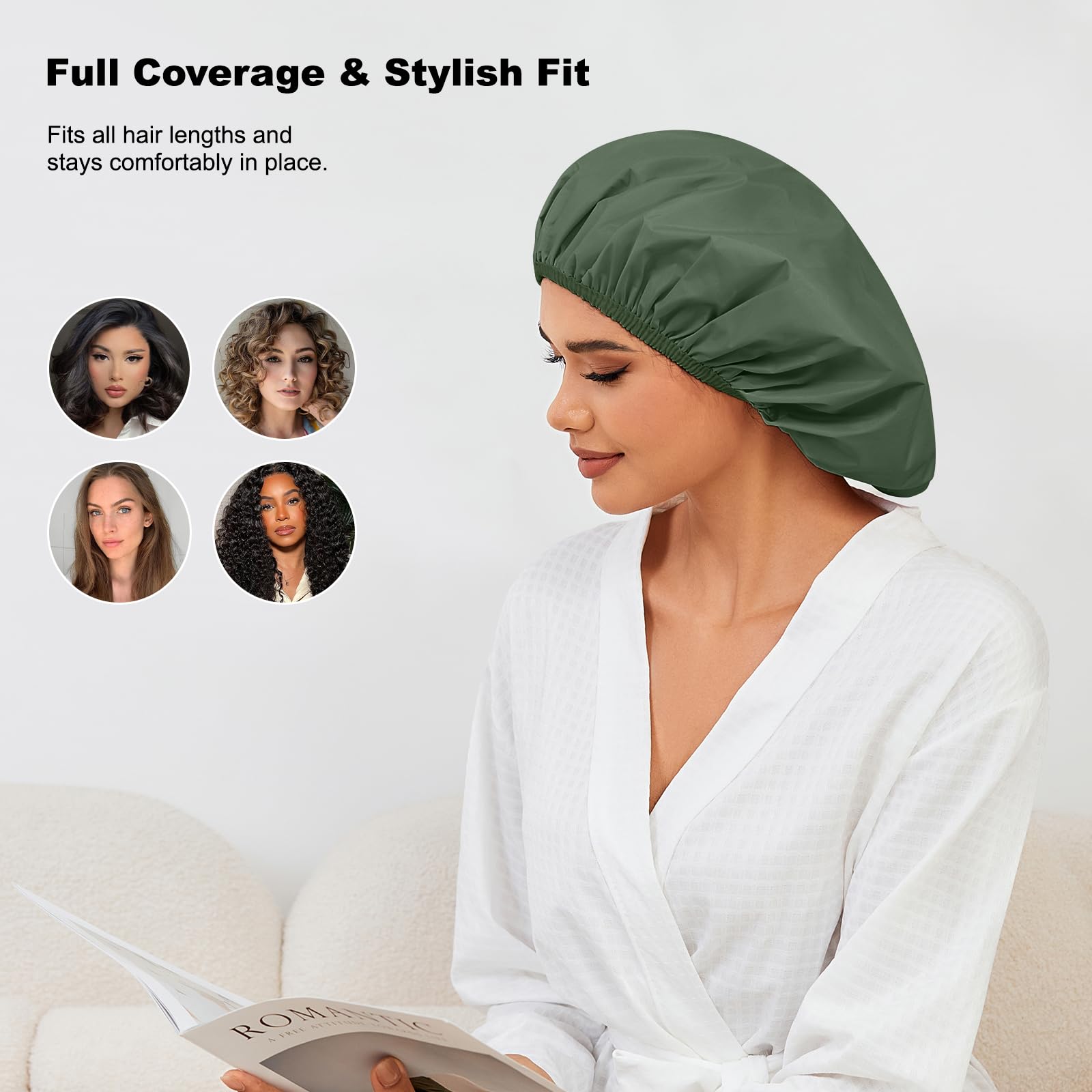 Gorra de ducha Selalu para cabello largo y trenzas, cobertura amplia.
