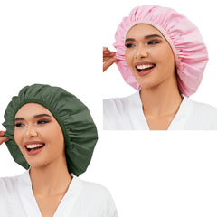 Gorra de ducha Selalu, conjunto rosa-verde, protege el cabello durante la ducha.