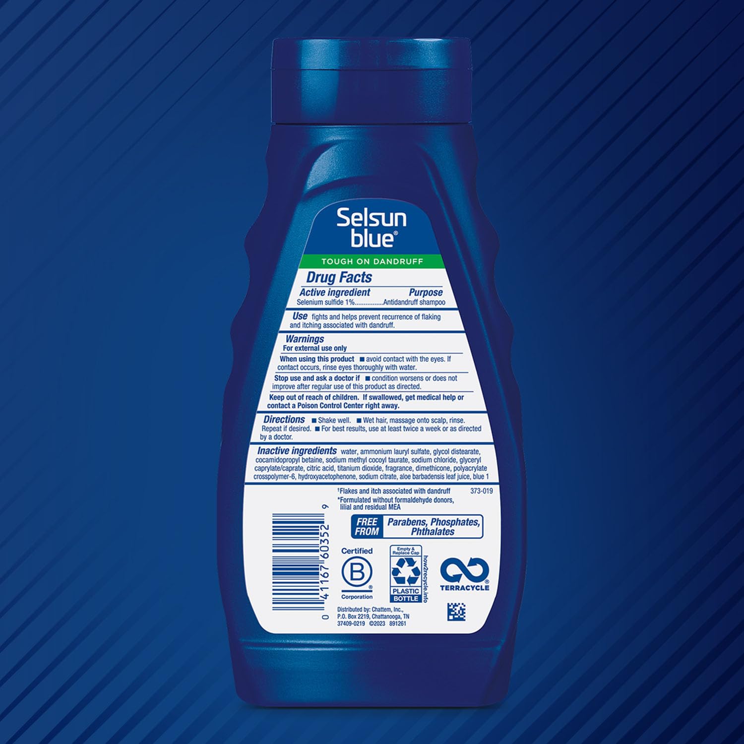 Etiqueta de nueva fórmula limpia de Selsun Blue para cabello suave.