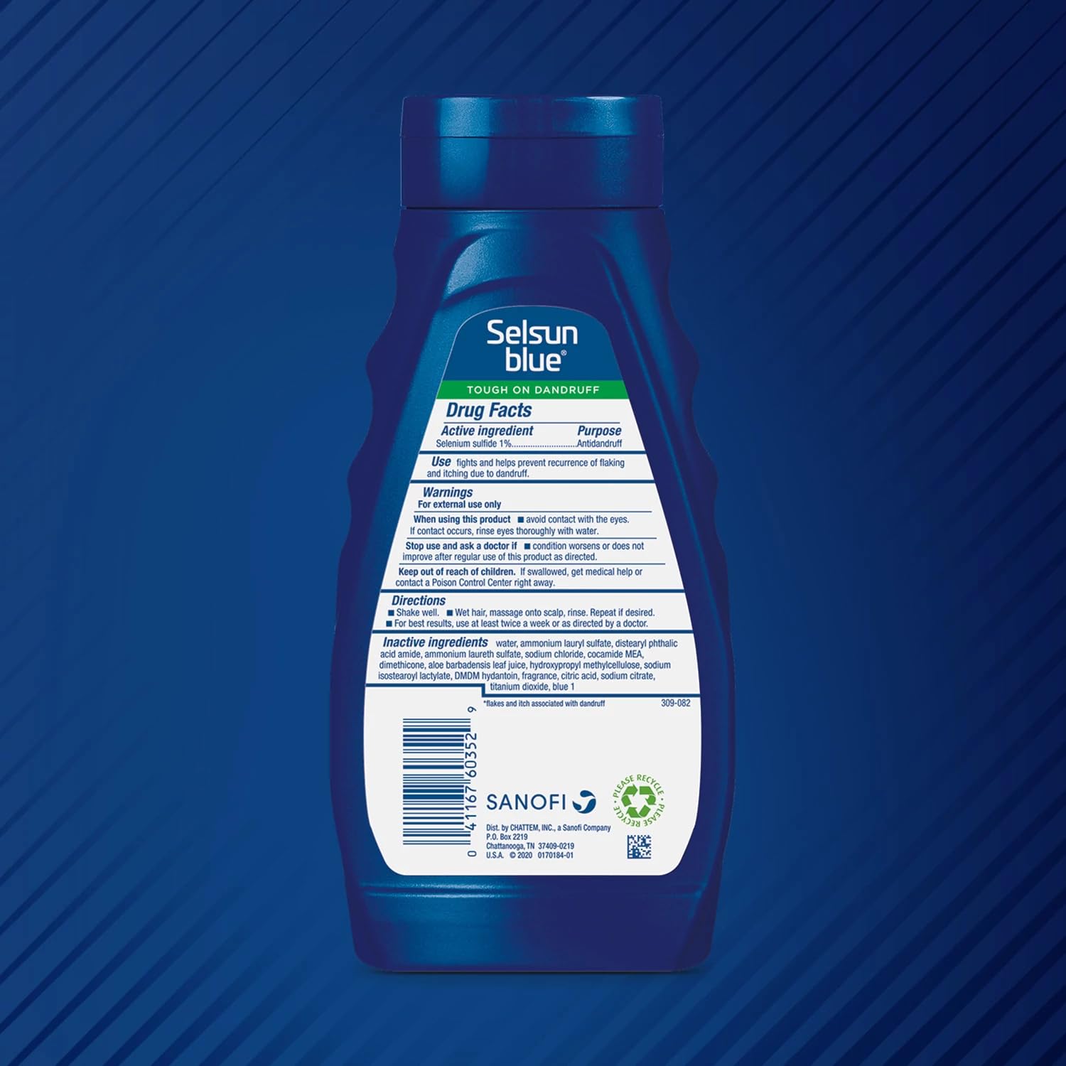 Envase de champú Selsun Blue con aloe en 11 onzas
