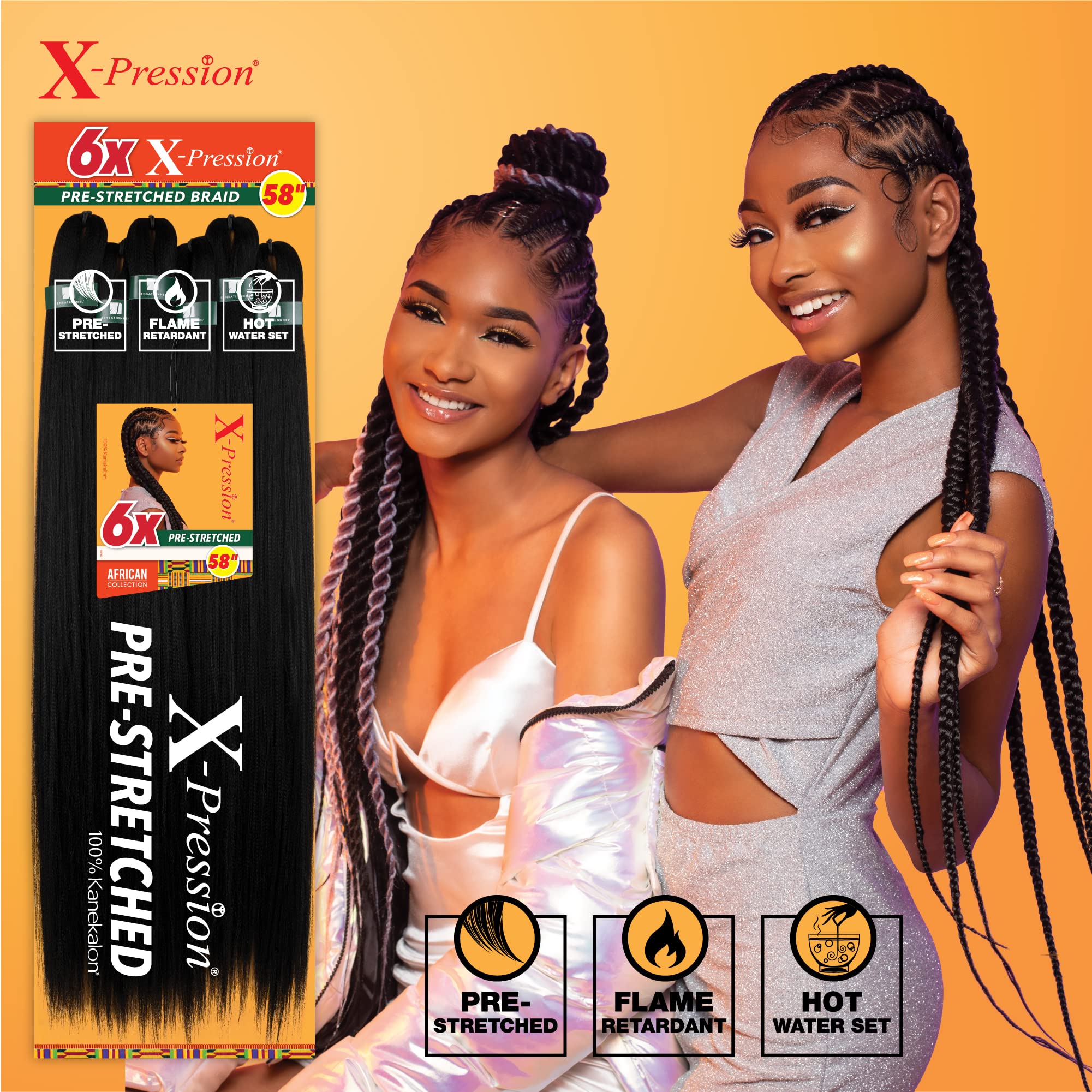 Sensationnel X-Pression resistente-a-llamas para seguridad durante peinado.