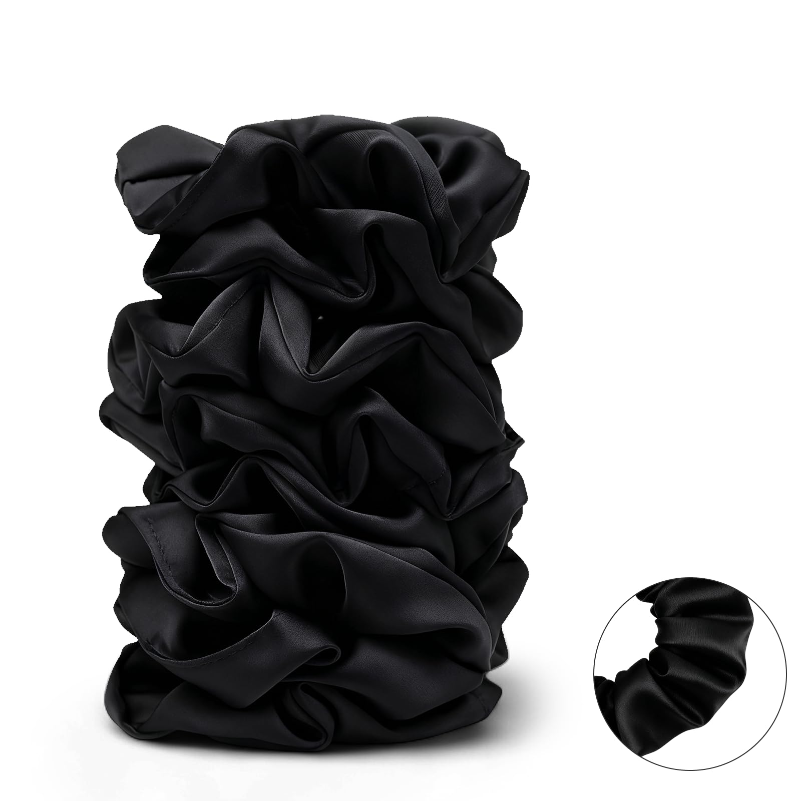 SEVEN STYLE gomas satén negro, tamaño grande para coletas y moños