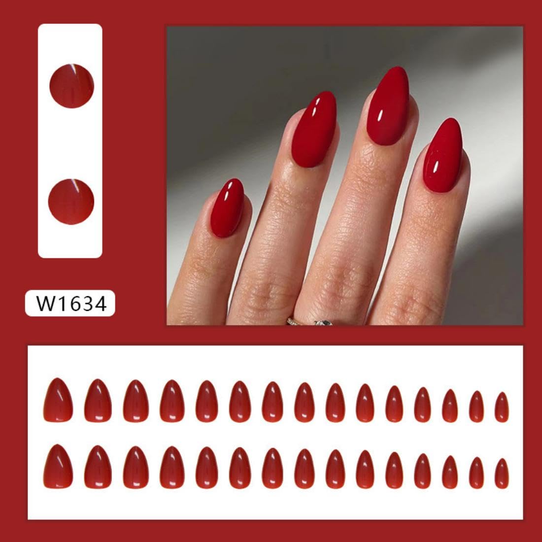 Sevgob Uñas rojas con brillo, estilo elegante para ocasiones.