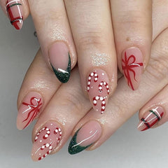 Sevgob uñas postizas navidad con diseño verde brillante, perfectas para fiestas.