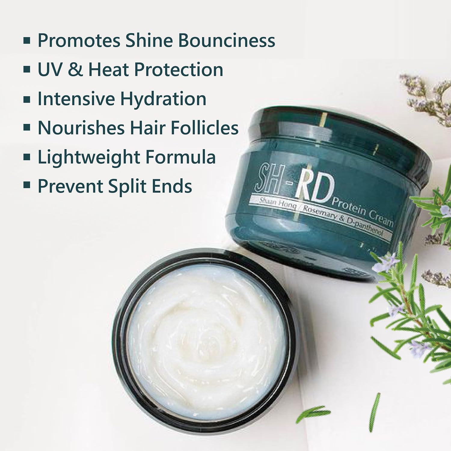 SH-RD Crema de Proteína: aplicar en cabello húmedo para brillo duradero sin grasa.