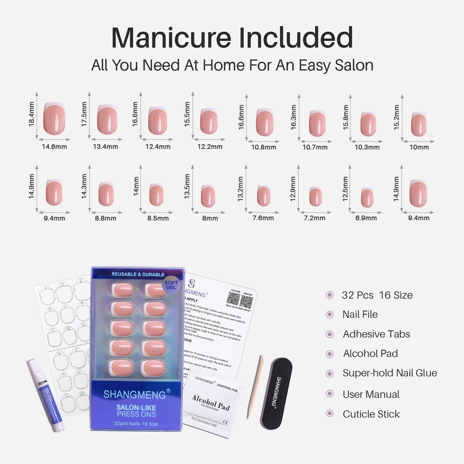 Guía y lima incluidas para un acabado perfecto en uñas francesas blancas.