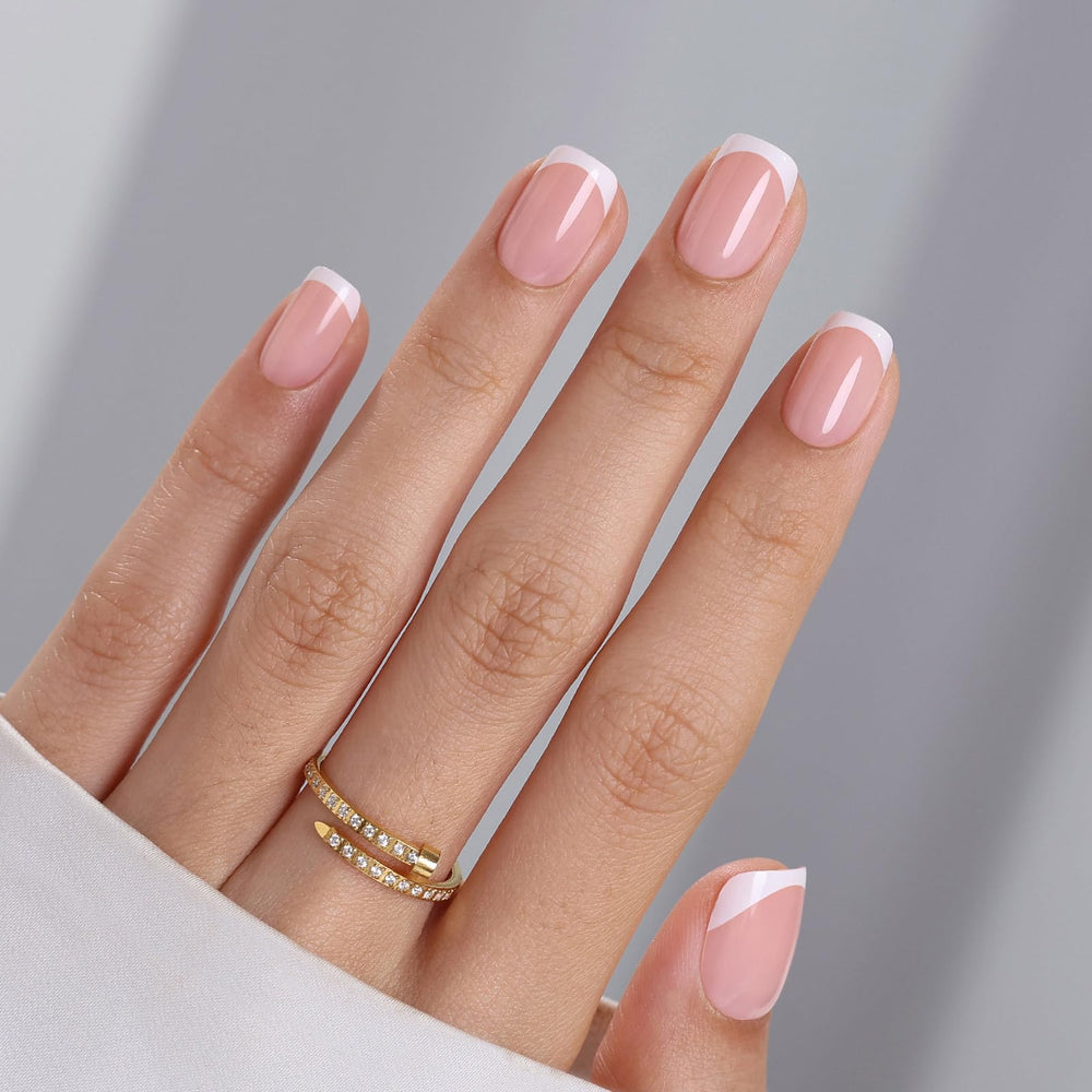 Uñas ShangMeng Francesas Blancas pegadas: aspecto natural y fijación duradera para el día a día.