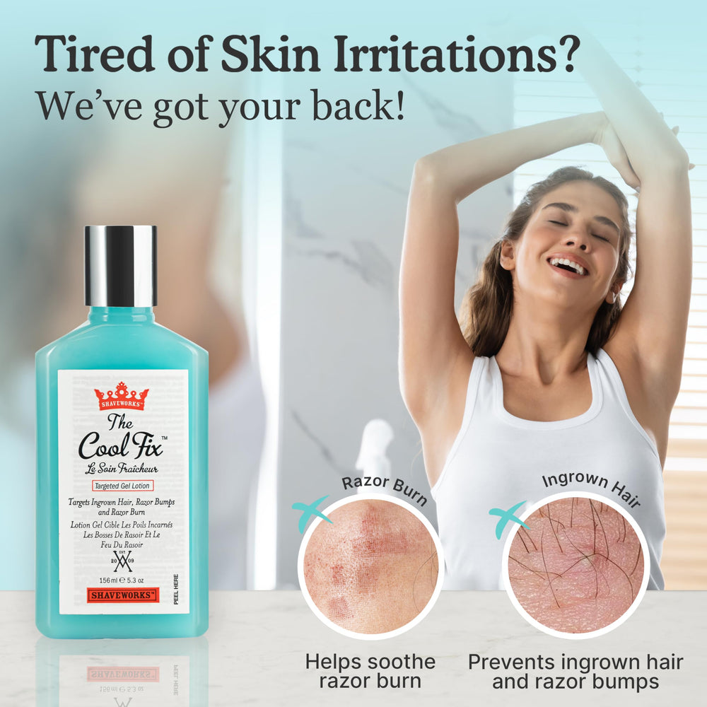 Shaveworks The Cool Fix, textura gel suave que se absorbe rápido para piel sensible.