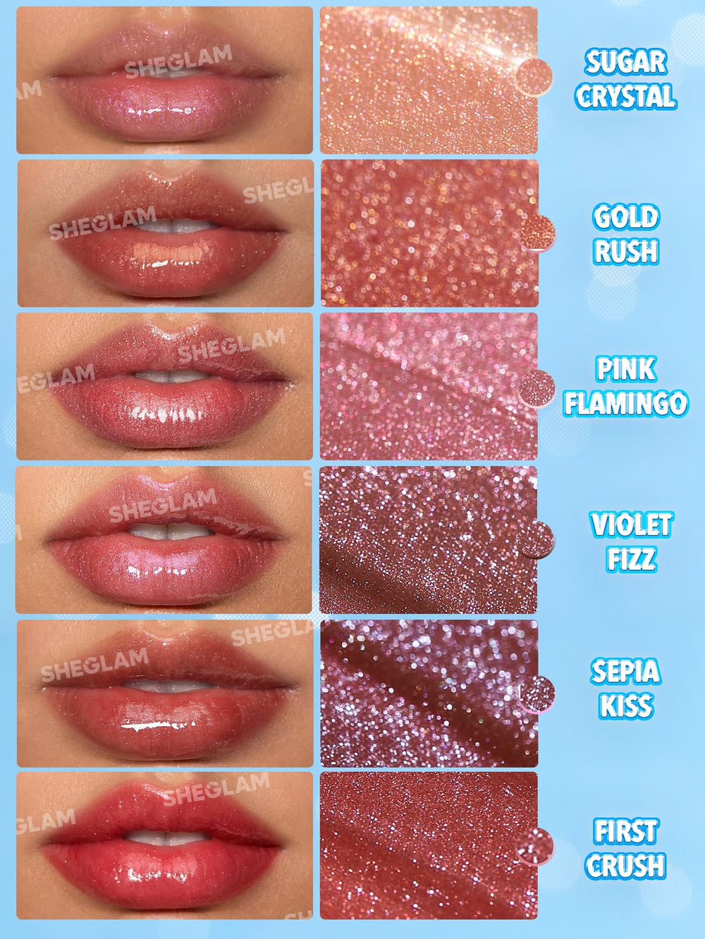Brillo intenso con microdestellos en SHEGLAM cristal de azúcar