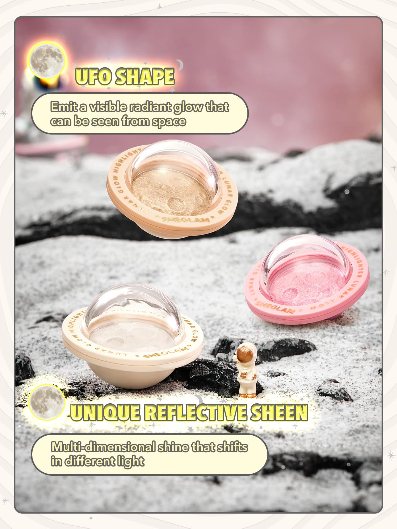 SHEGLAM Brillo Lunar iluminador uso directo, textura cremosa y suave