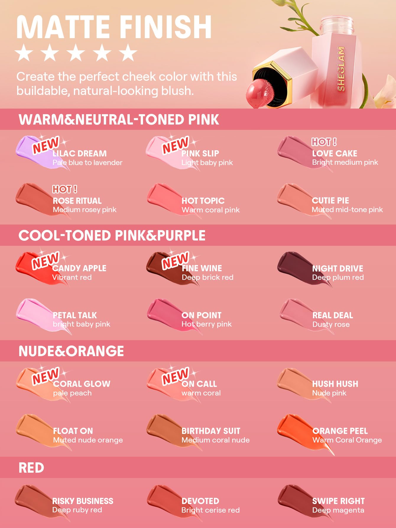 SHEGLAM Color Bloom Blush Líquido con vitamina C para iluminar la piel.