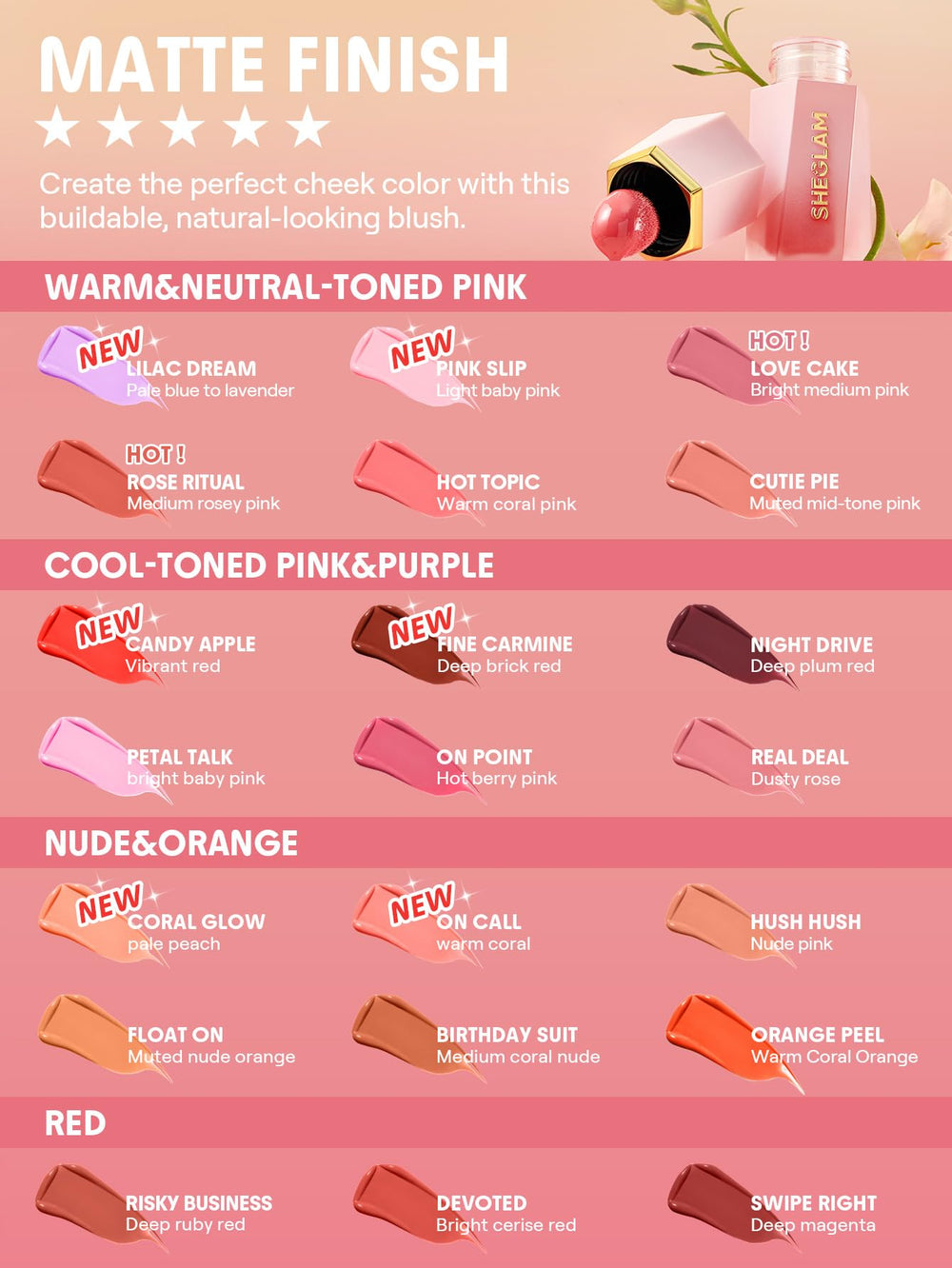 SHEGLAM Color Bloom Rubor Líquido Carmín Fino certificado libre de crueldad para maquillaje ético