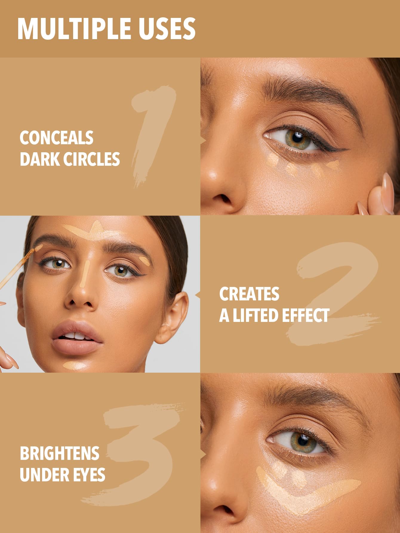 SHEGLAM corrector 12hr aplicación en ojos para tono uniforme.