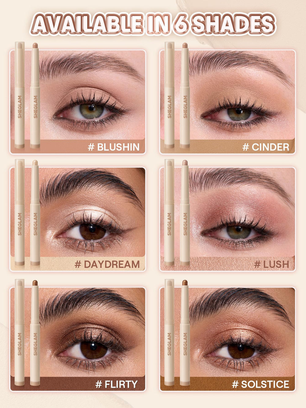 SHEGLAM Creamsicle Eyeshadow Stick, larga duración para todo el día