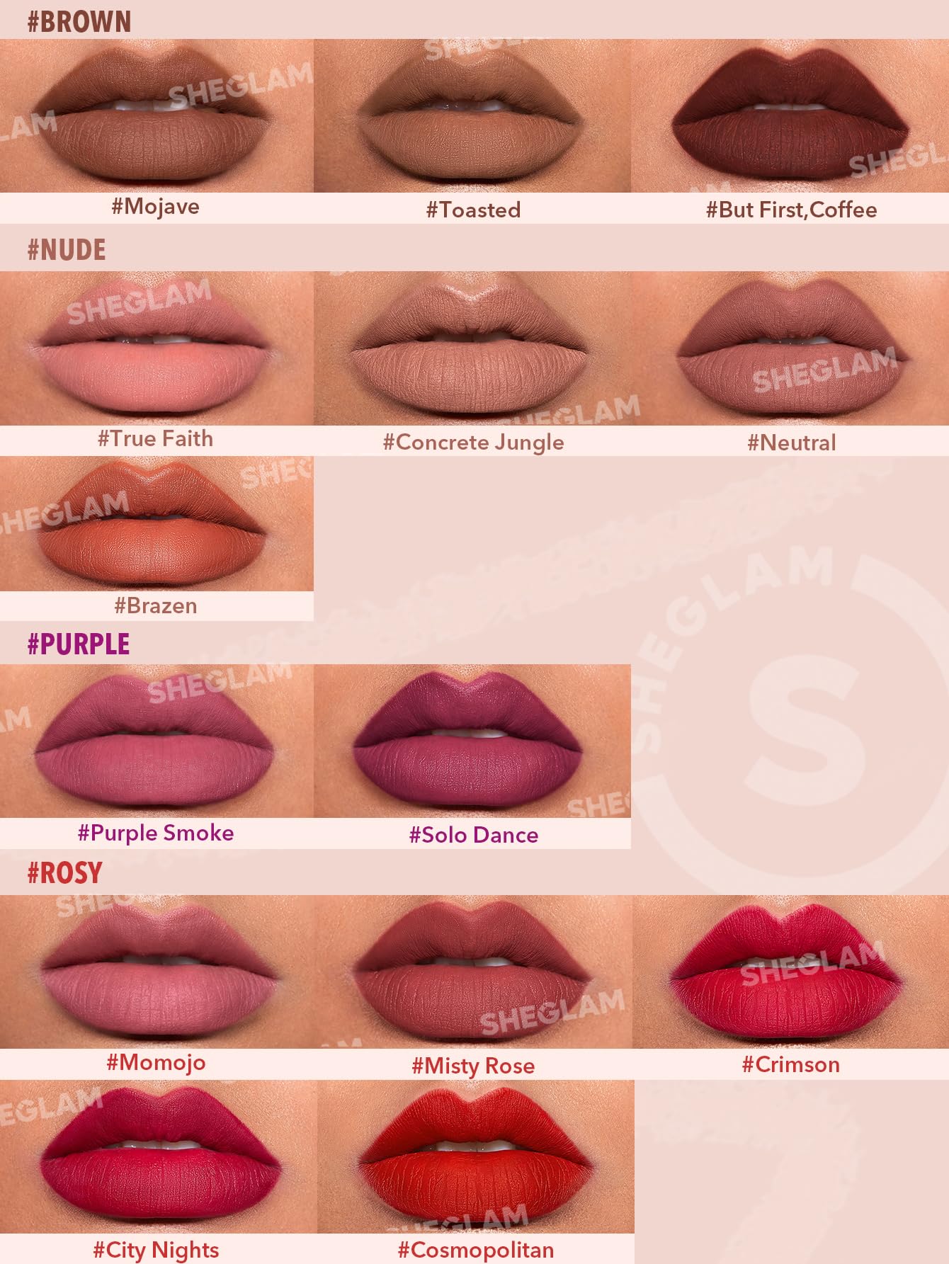 SHEGLAM delineador labial acabado mate que perdura sin perder definicion.