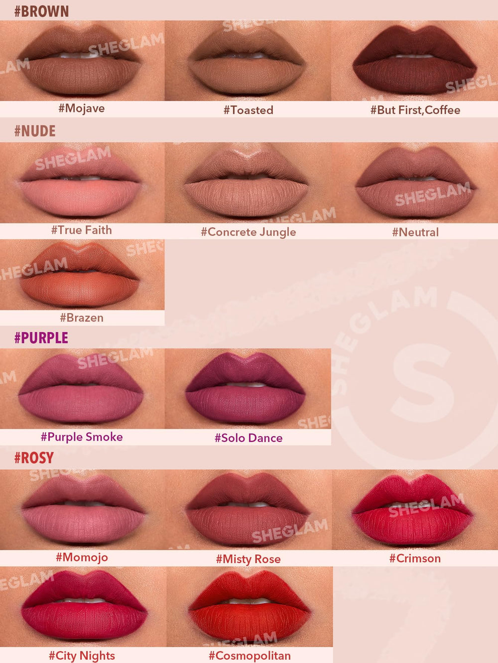 SHEGLAM delineador labial acabado mate que perdura sin perder definicion.
