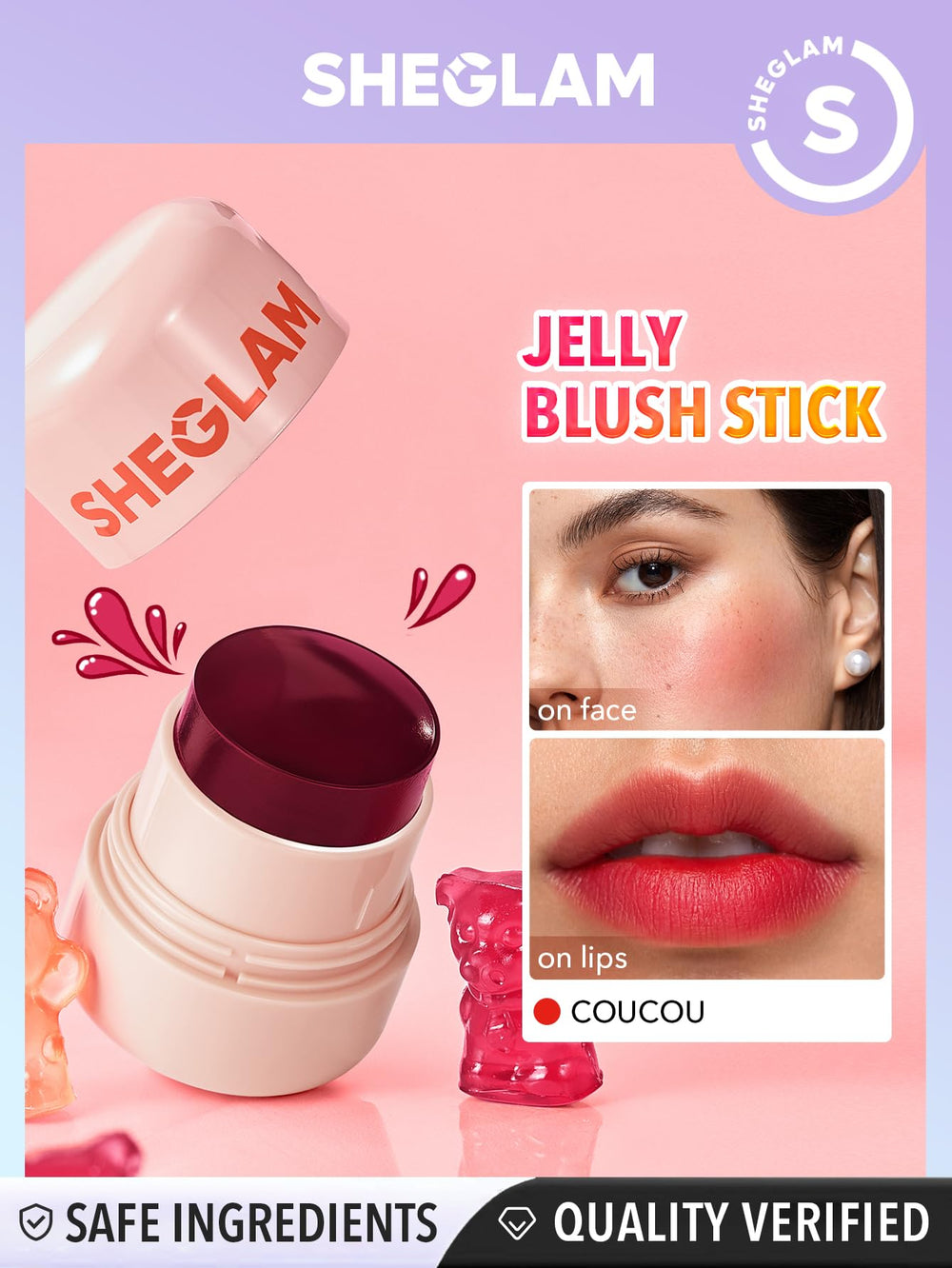 SHEGLAM Jelly-Licious color fruta jelly para labios y mejillas con apariencia veraniega.