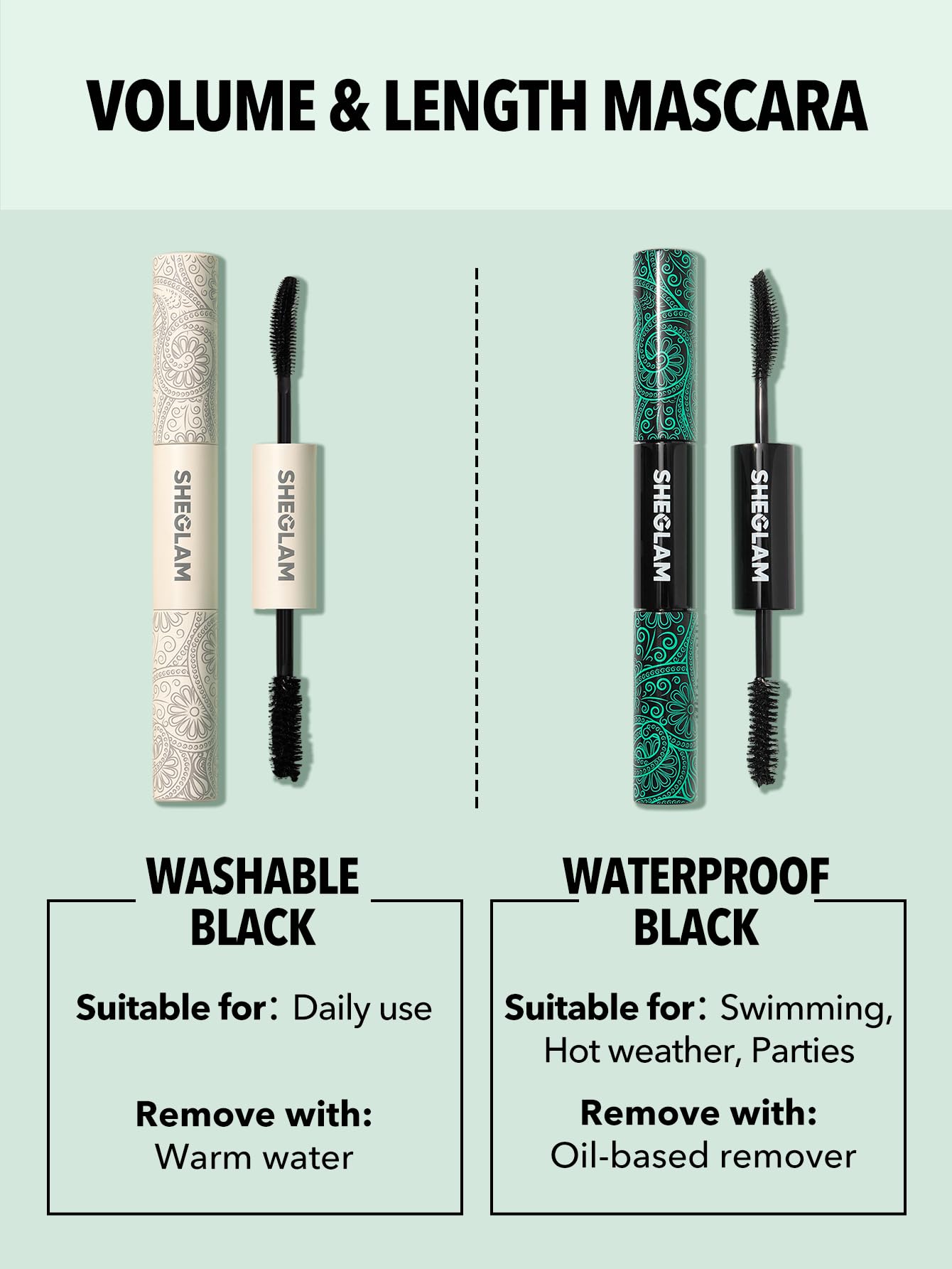 SHEGLAM Mascara 2 en 1 elimina fácilmente con desmaquillante a base de aceite