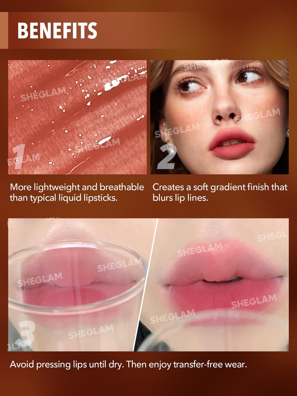 SHEGLAM Soft Haze Lip Blur fórmula a base de agua para secado mate.