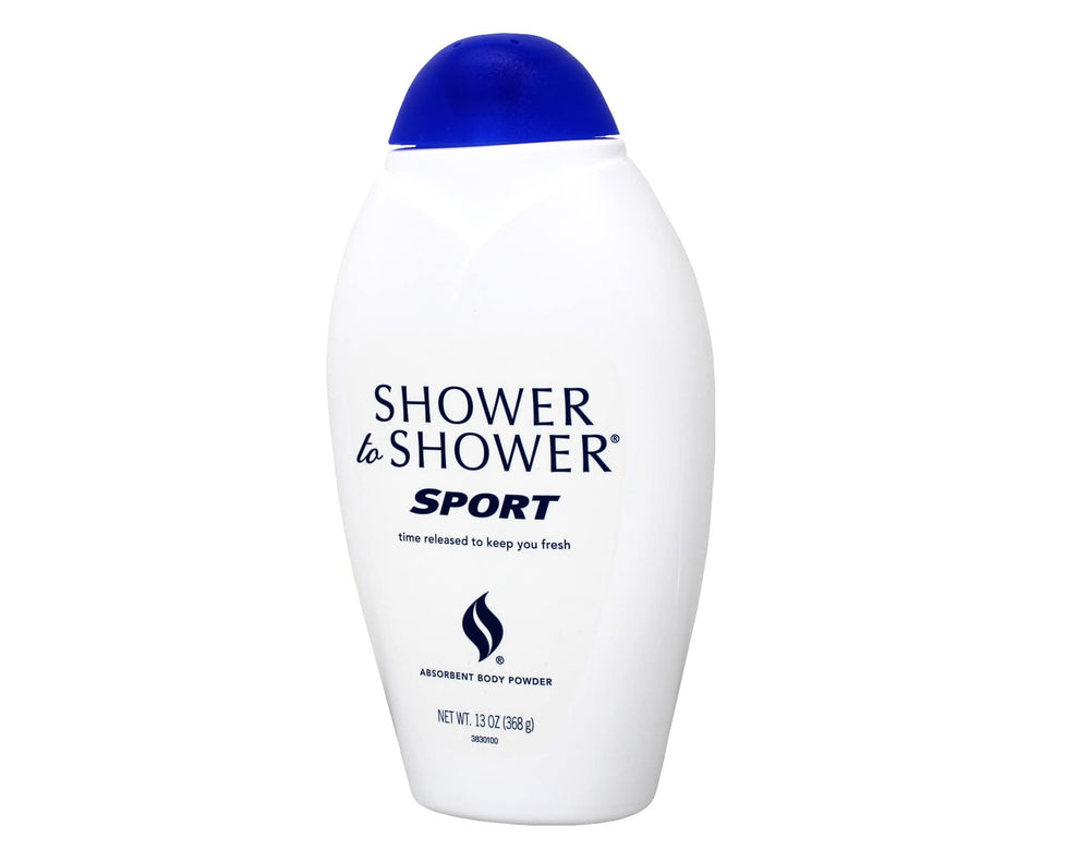 Aplicación suave de polvo Shower To Shower Sport sobre la piel seca.