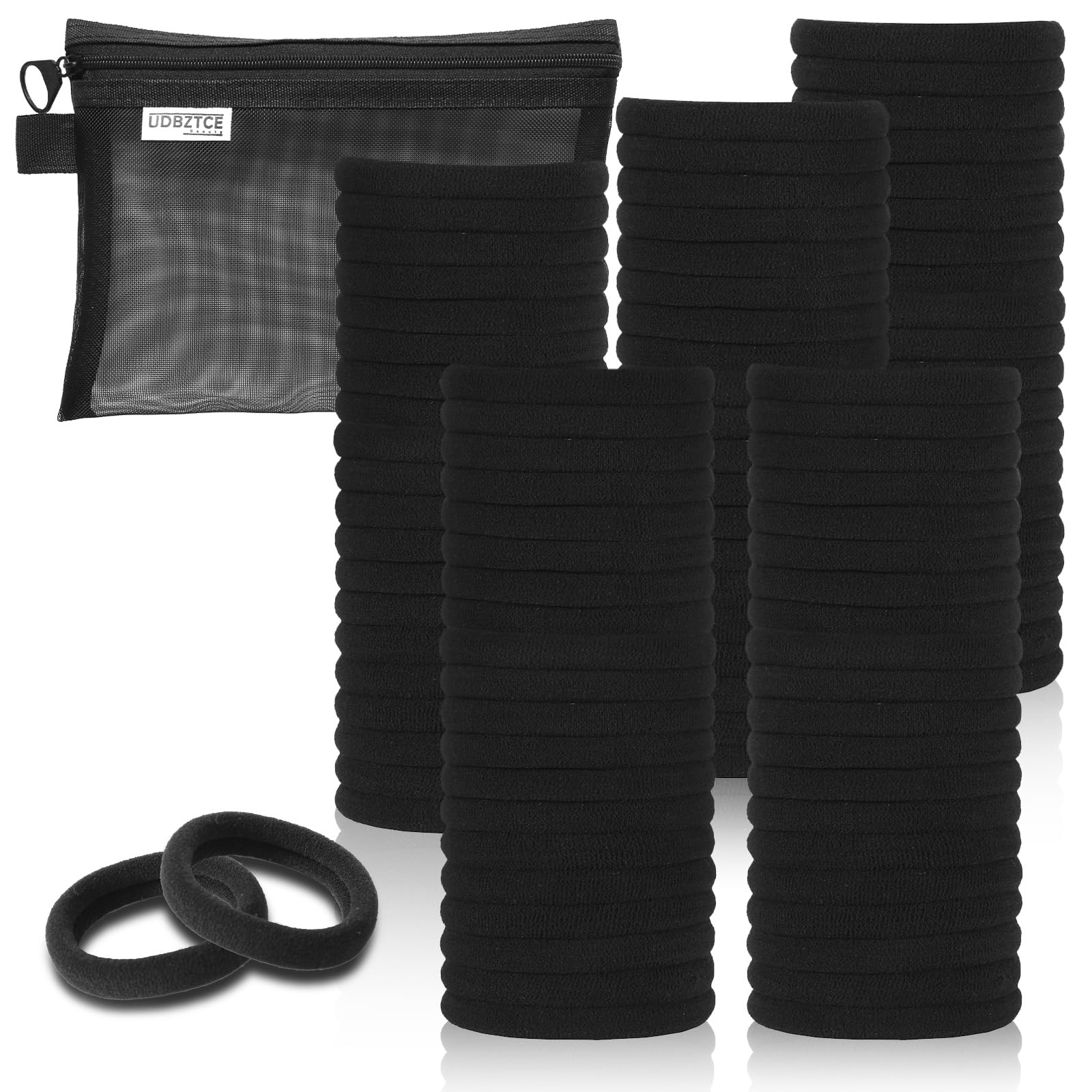 Shrandi gomas elásticas negras, paquete de 100, para peinados duraderos y seguros.