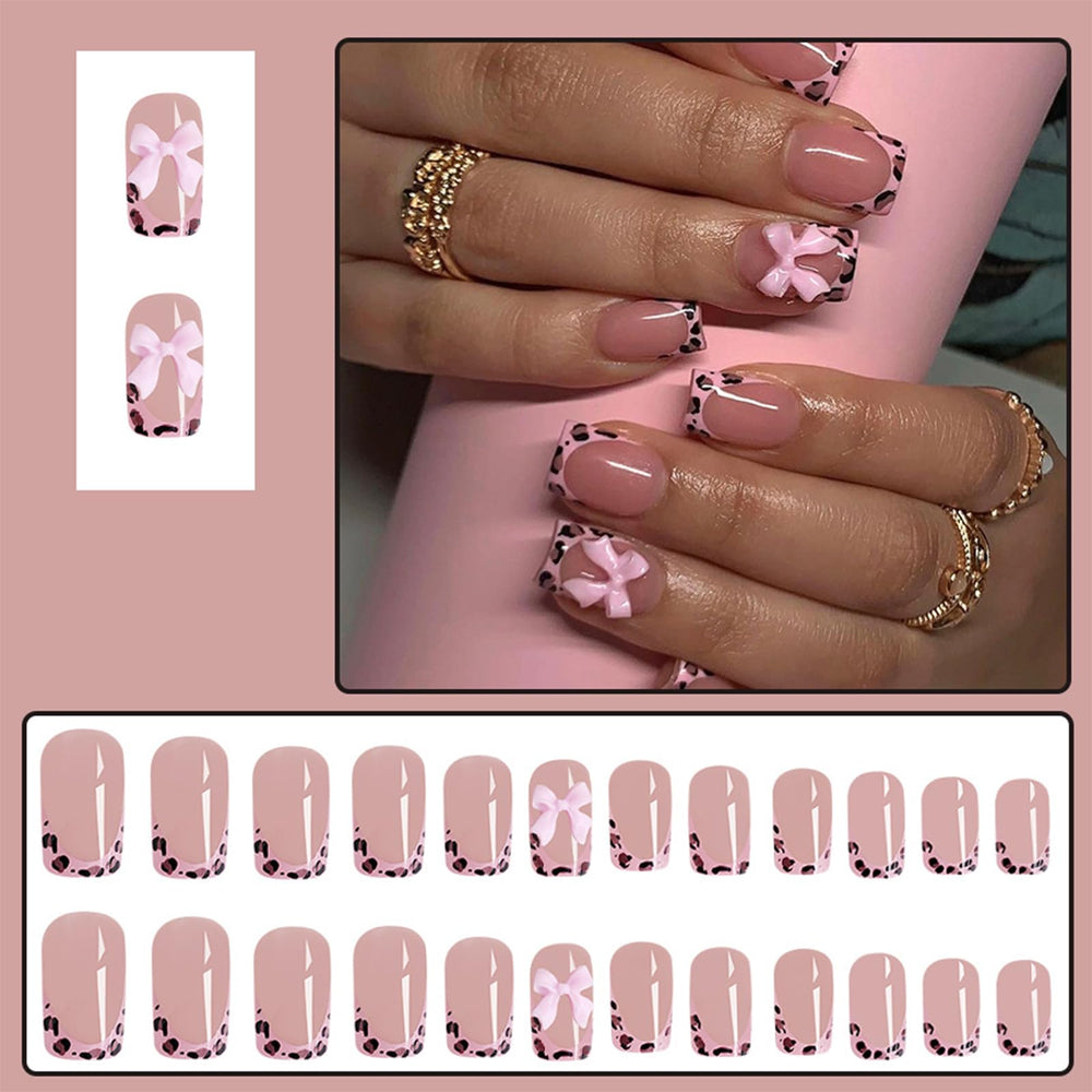 SHUXILIN Uñas pegables cuadradas con diseño leopardo, efecto profesional en casa.