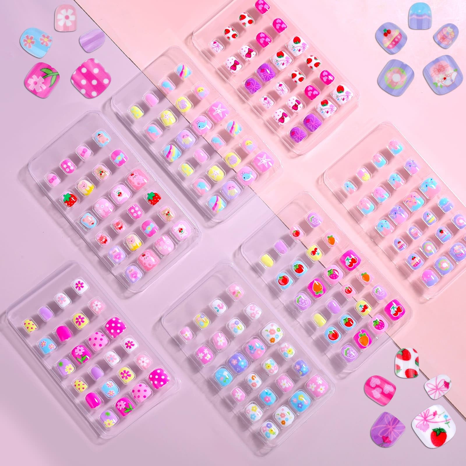 Uñas postizas Shynek para niñas con colores variados; ideal para decorar con seguridad.