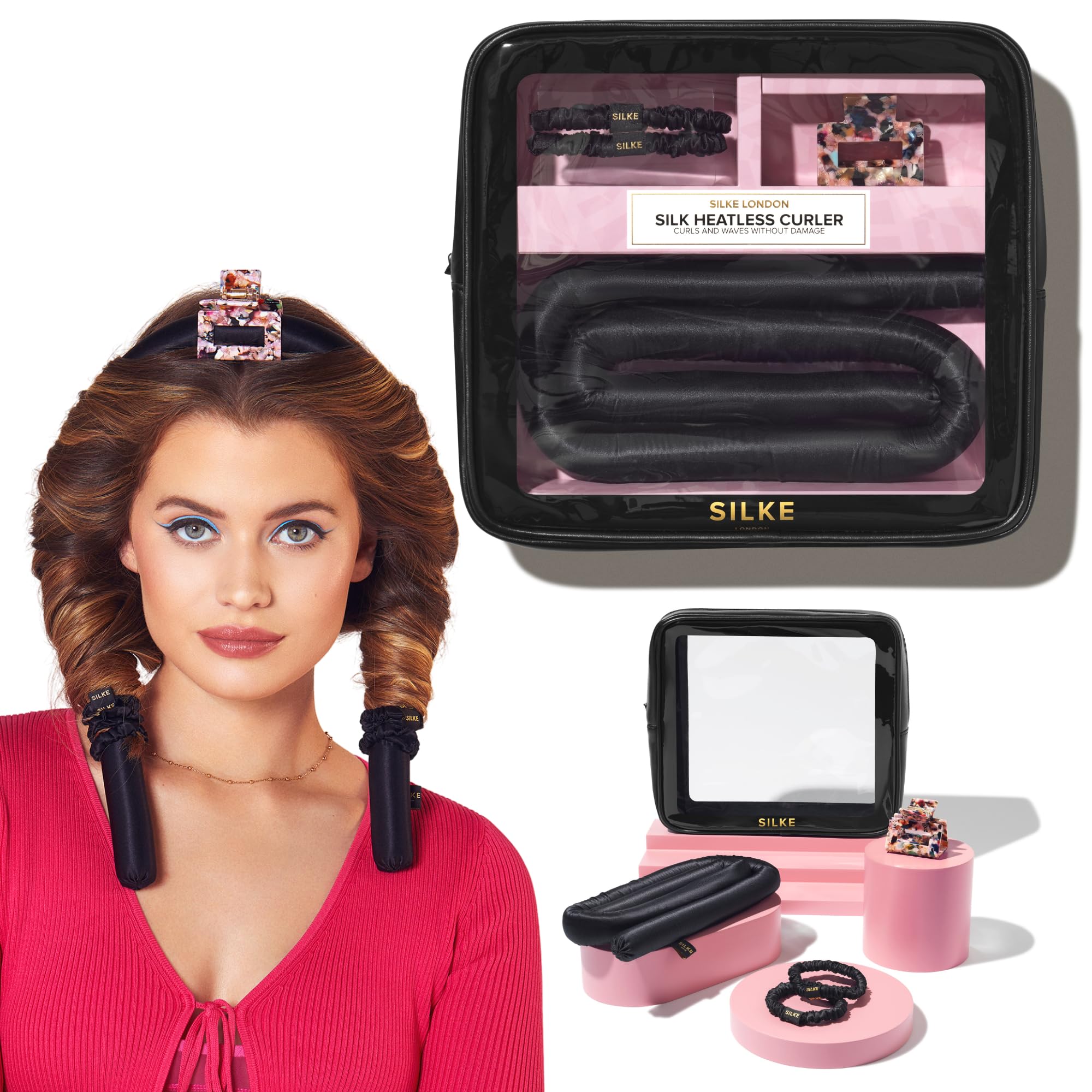 SILKE London rulos sin calor en diadema para dormir y obtener rizos voluminosos.