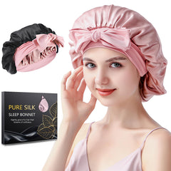 Silmana bonete de seda para dormir en rosa suave, protege el cabello y reduce fricción.