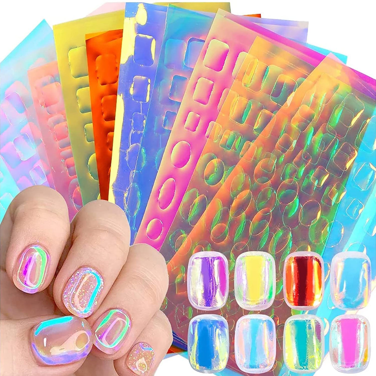 SILPECWEE lámina aurora para uñas con corazones, diseño elegante y versátil.
