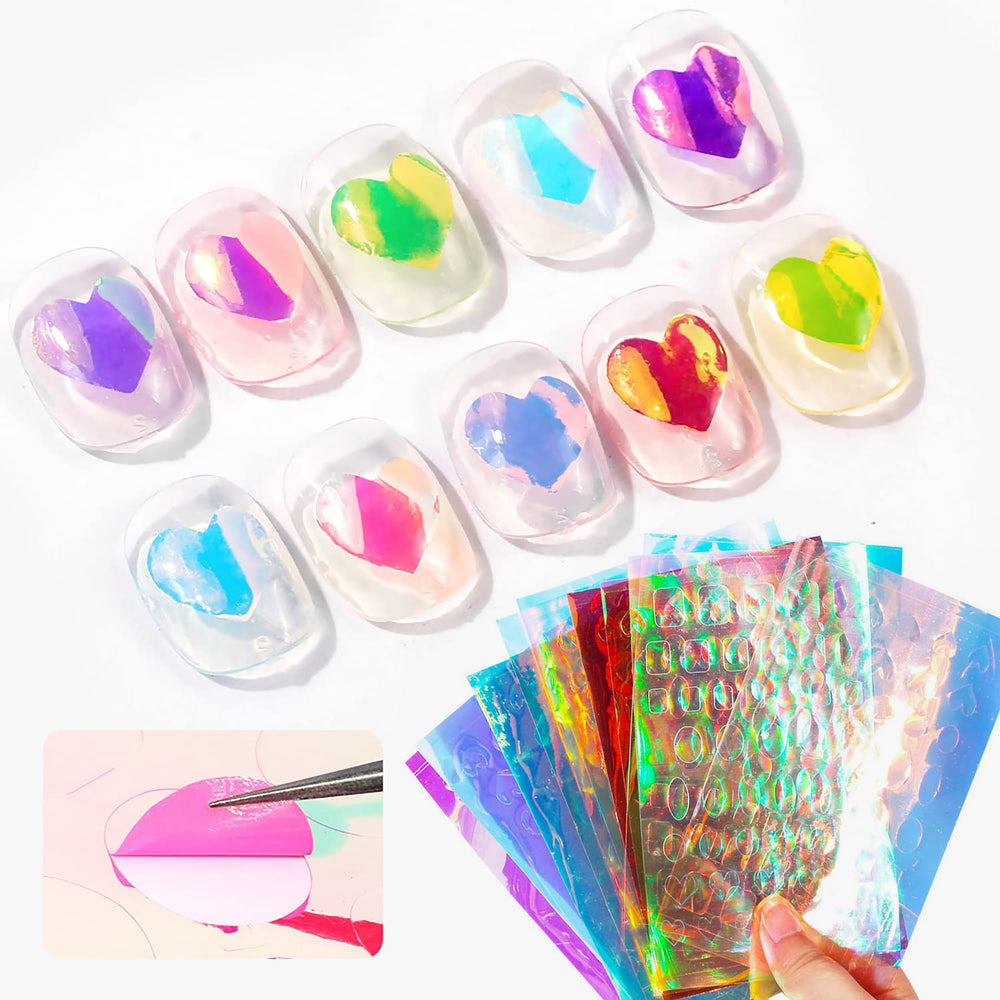 SILPECWEE lámina aurora para uñas ovaladas, acabado iridiscente y suave brillo.