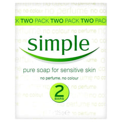 Jabón Simple 2-pack frente: cuidado suave para piel sensible.