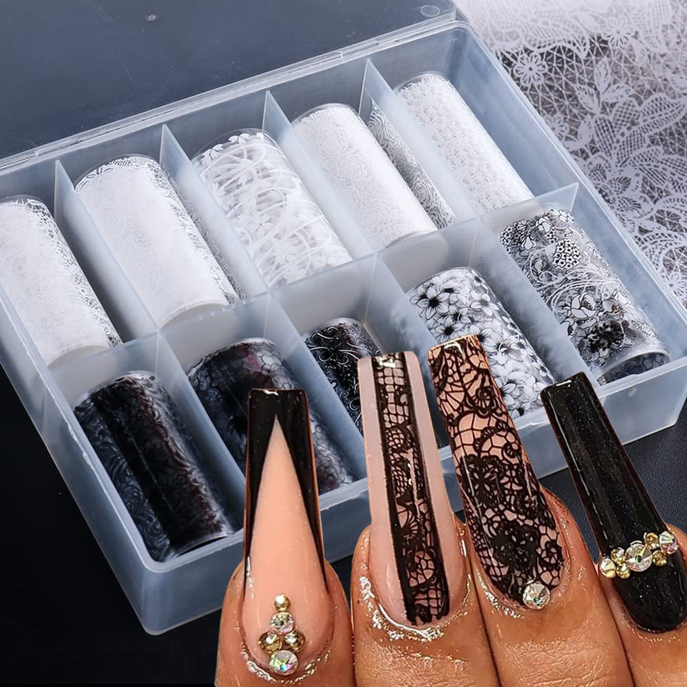Sinsen lámina de encaje para uñas en negro y blanco con acabado elegante