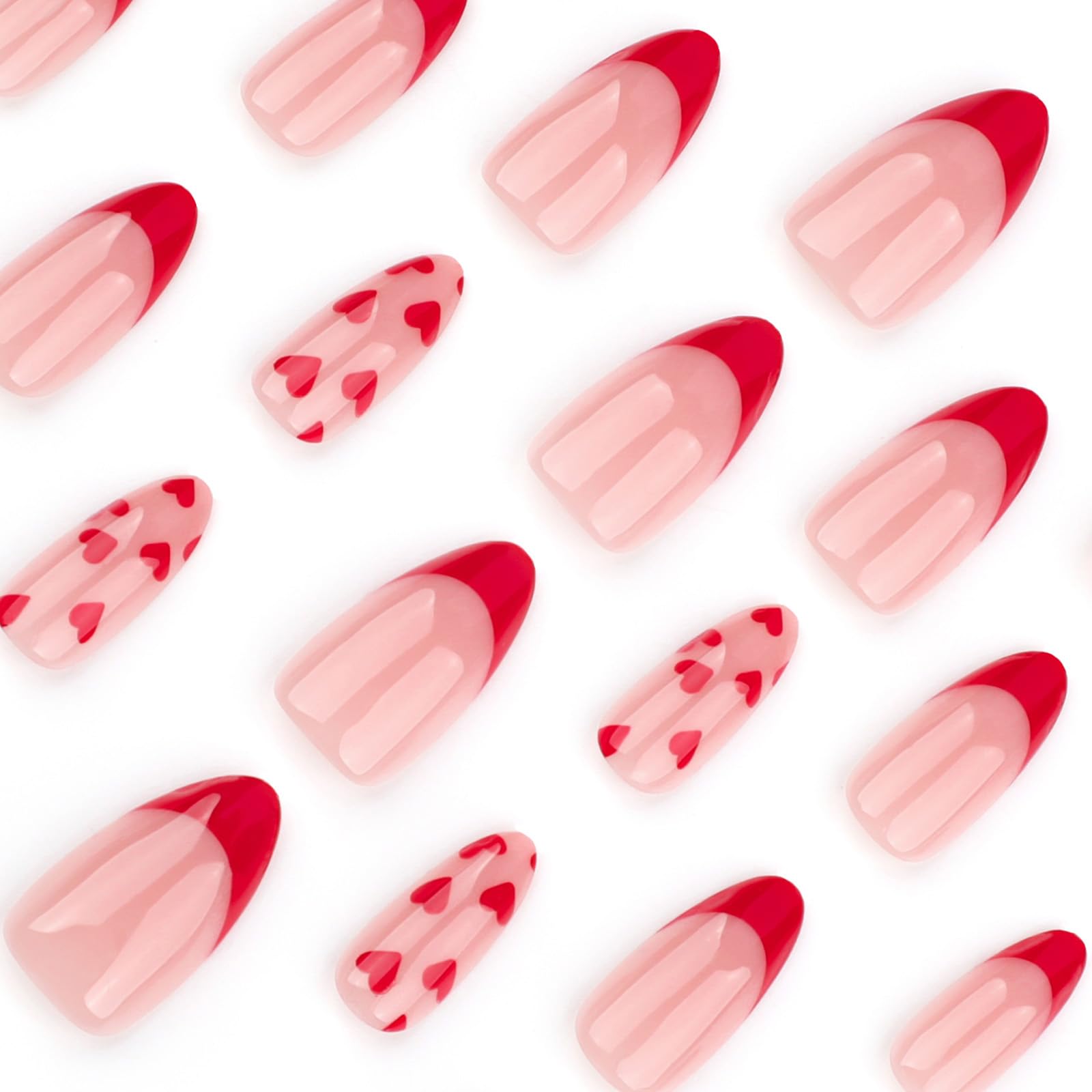 SINSEN Uñas rojas brillantes con punta francesa para un look sofisticado.
