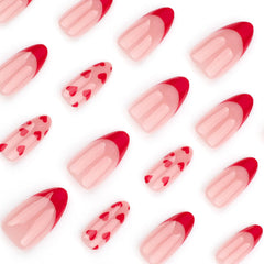 SINSEN Uñas rojas brillantes con punta francesa para un look sofisticado.