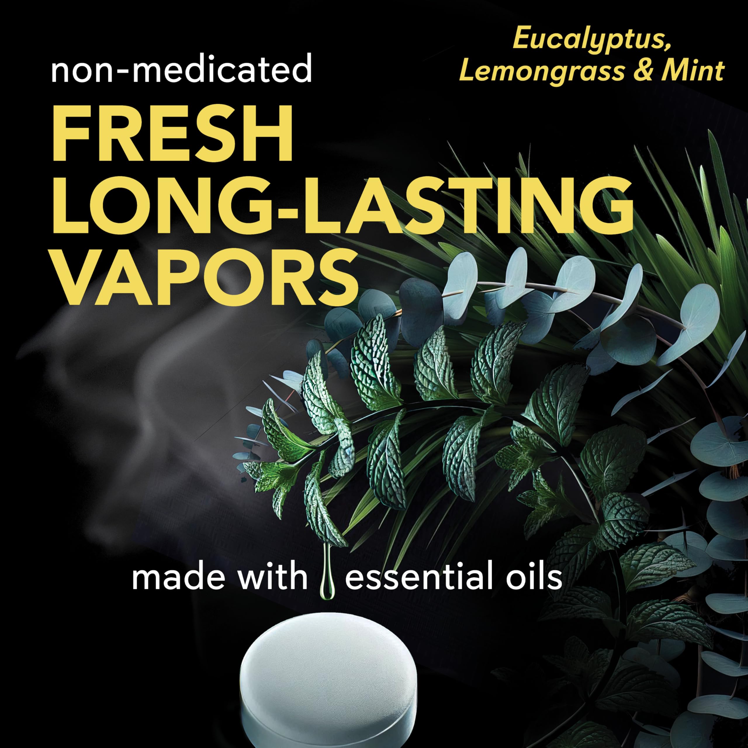 Uso en aromaterapia: tableta de vapor SinuCleanse con menta y eucalipto en la ducha.